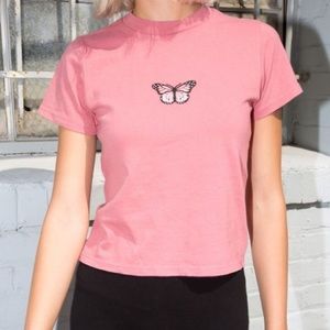 brandy melville pink crop top with pink butterfly